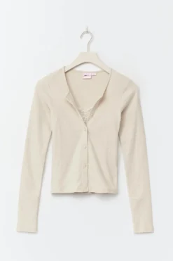 14+ 2 in 1 lace rib cardigan