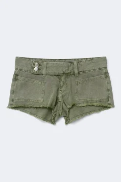 14+ pleated low denim shorts