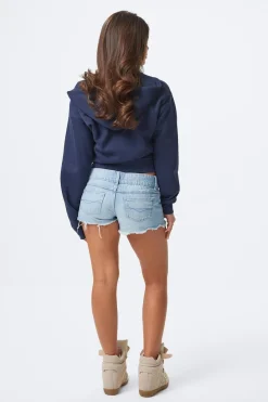 14+ pleated low denim shorts