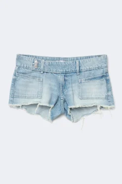 14+ pleated low denim shorts