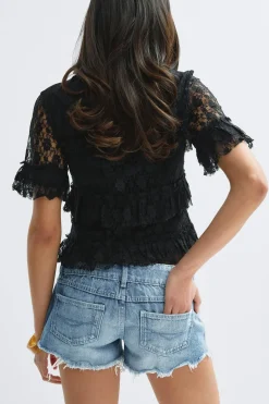 14+ pleated low denim shorts
