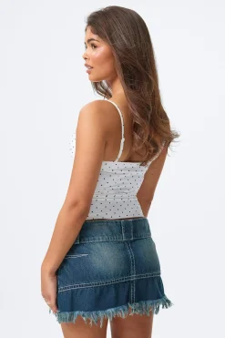14+ pleated low denim skirt