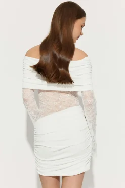 Asymmetric lace mini dress