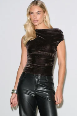 Asymmetric velvet top