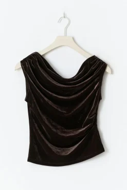 Asymmetric velvet top