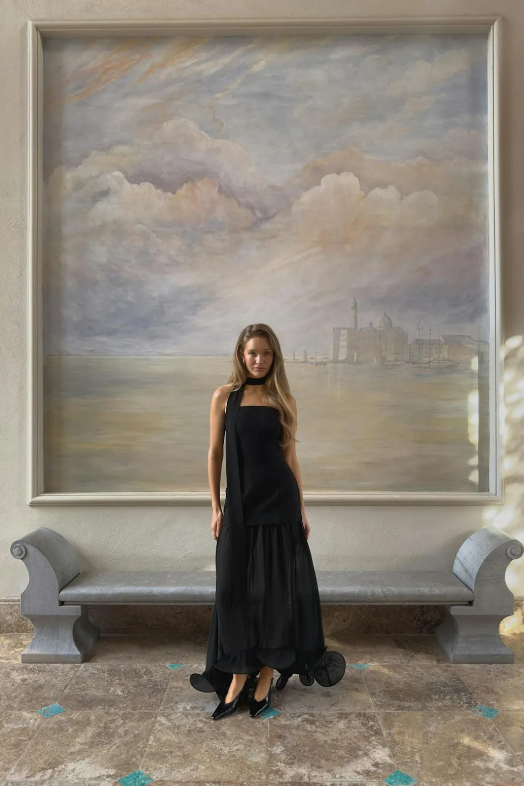 Bandeau frill maxi dress