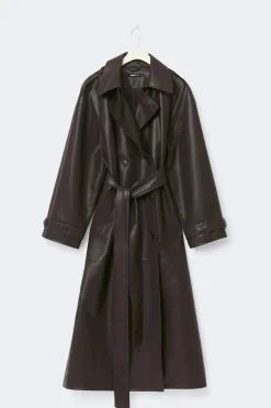 Belted pu trench coat
