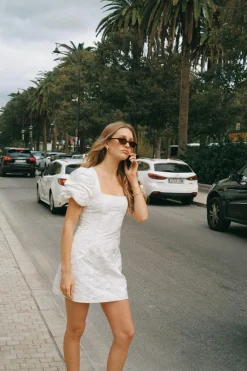 Brocade puffsleeve mini dress