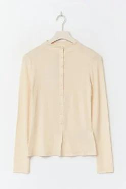 Button down funnel neck top