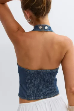 Denim halterneck top