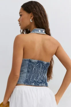 Denim rhinestone top