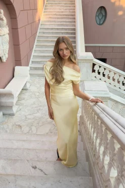 Draped satin maxi dress