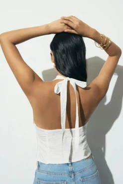 Embroidery halter neck top