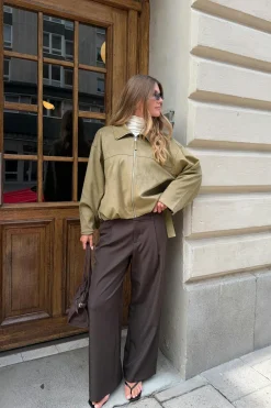 Faux suede high neck jacket
