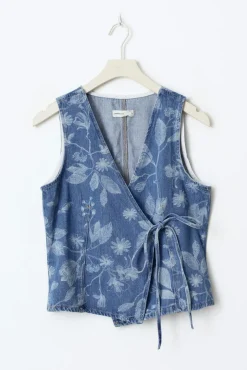 Flower denim vest