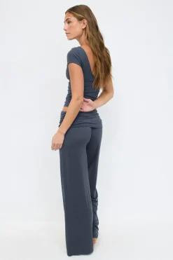 Folded wide yoga trousers