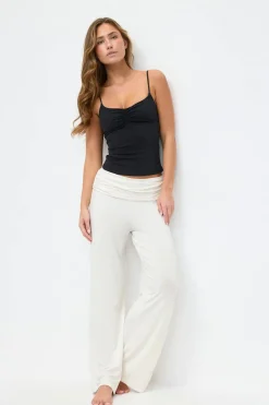 Folded wide yoga trousers