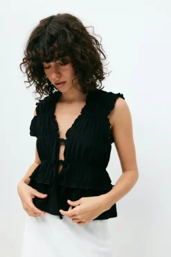 Frill tie front top