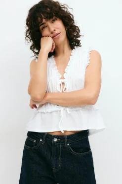 Frill tie front top