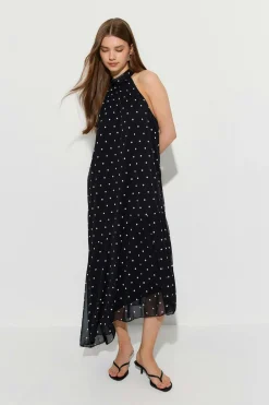 Halterneck asymmetric dress