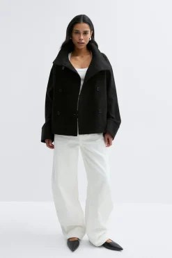 High neck short felt jacket