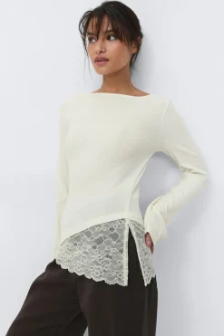 Lace detail boatneck top