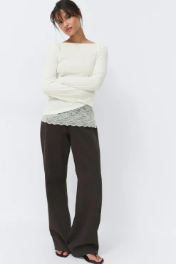 Lace detail boatneck top