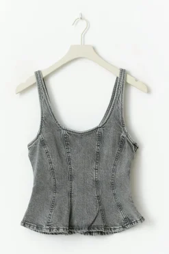 Lacing peplum denim top