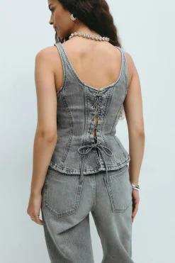 Lacing peplum denim top