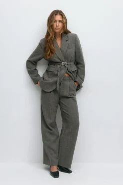 Mid waist herringbone trousers
