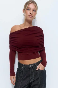 Off shoulder mesh top