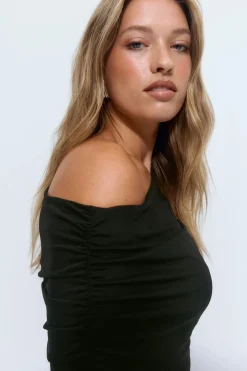 Off shoulder mesh top