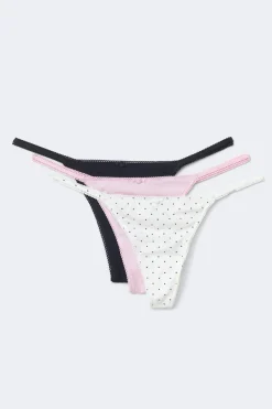 3-pack cotton picot thong