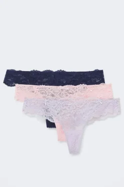 3-pack scallop lace thong