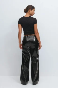 Patent pu straight trousers