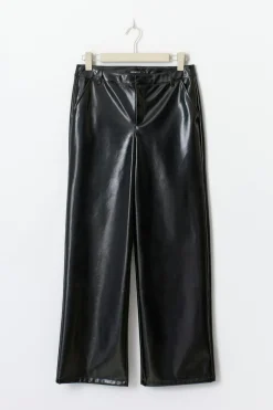 Patent pu straight trousers