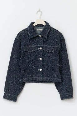 Peplum boucle denim jacket