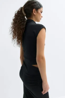 Ruched funnel neck top