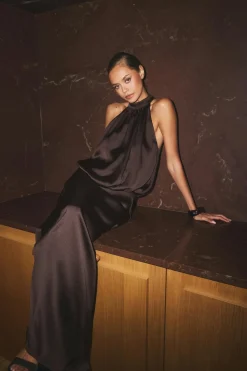 Satin halterneck maxi dress