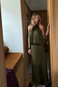 Satin halterneck maxi dress