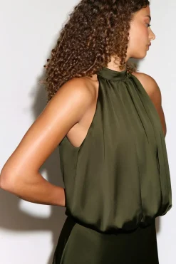 Satin halterneck maxi dress