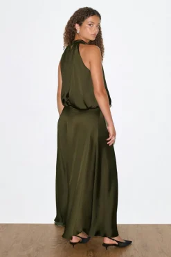 Satin halterneck maxi dress