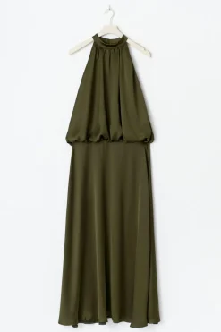 Satin halterneck maxi dress