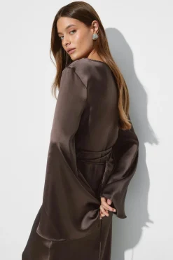 Satin wide sleeve maxi dress