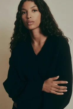V-neck knitted wool sweater