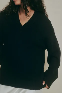 V-neck knitted wool sweater