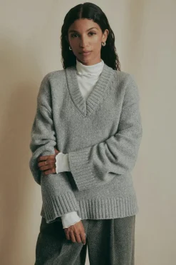 V-neck knitted wool sweater