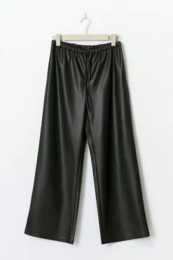 Wide drawstring pu trousers