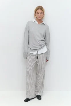 Wide linen blend trousers