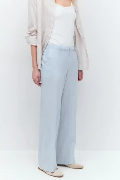 Wide linen blend trousers